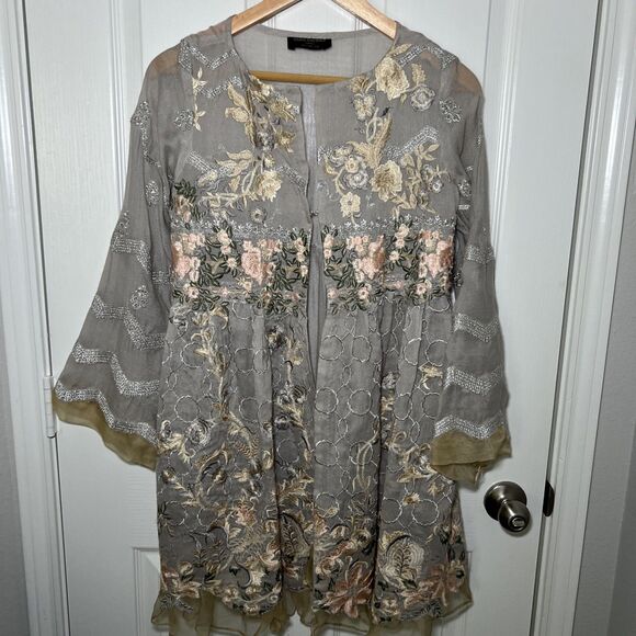 Sana Safinaz Embroidered Open Front Coat Jacket Small Fairycore Ethereal Floral - Picture 1 of 14